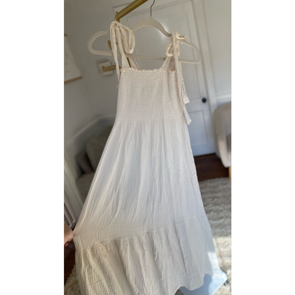 Nothing Fits But Ivory Cotton Gauze Maxi Dress Tie Strap Cottagecore Ethereal - Picture 9 of 10